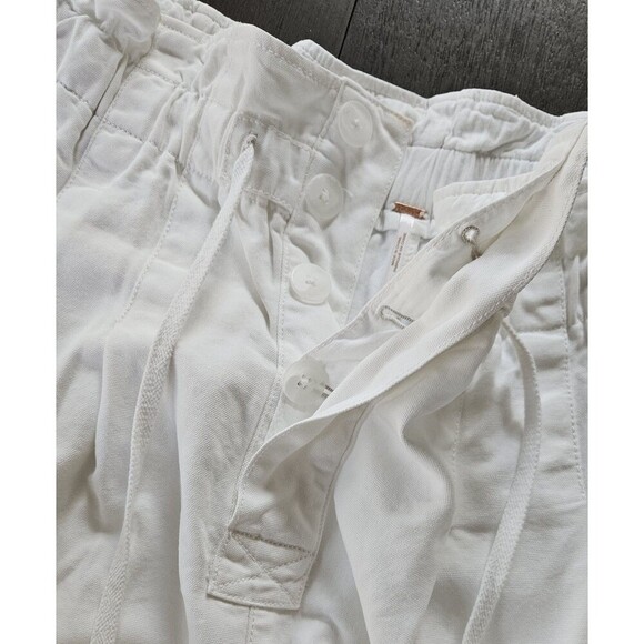 Free People Barrel Crop Pants White Sz L Button Fly Paperbag Waist - Picture 4 of 11
